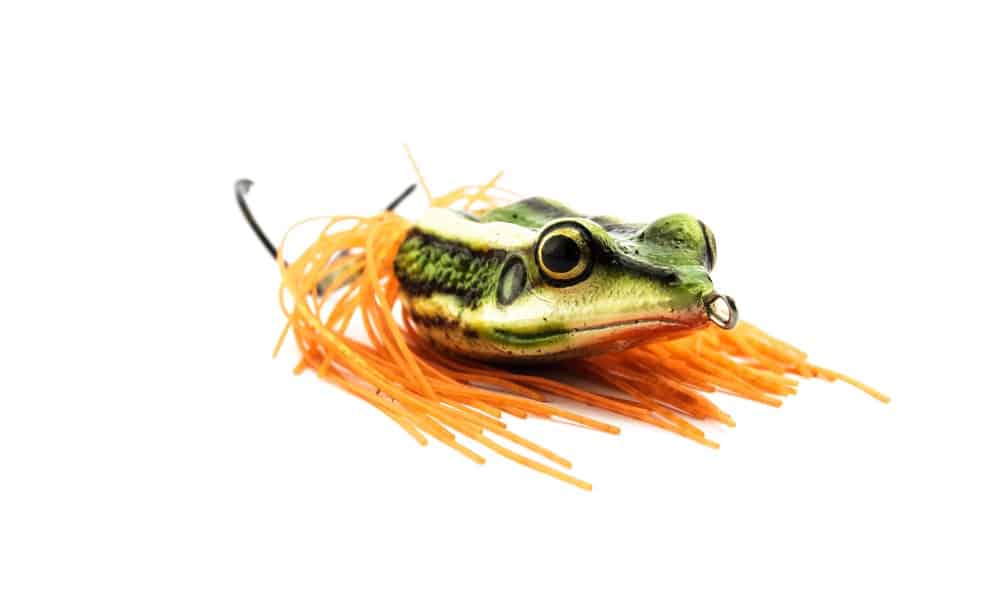 An example of a lure shaped like a frog is pictured