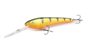 An example of a lure shaped like a yellow perch is pictured